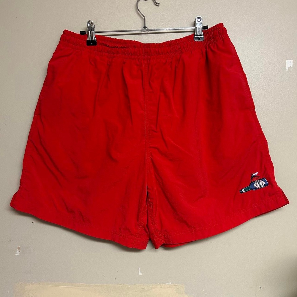 Vintage Tabasco Red Baggy Athletic Nylon Shorts Mens Large 90s Retro Swim Trunks